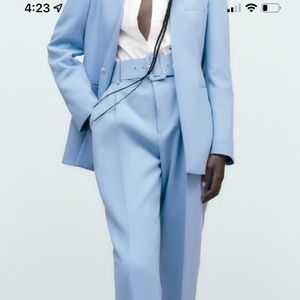 NWT baby blue high waisted trousers with fabric belt.